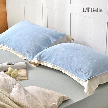 義大利La Belle《經典刺繡》舒柔枕巾2入-優雅藍