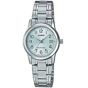 CASIO 卡西歐 LTP-V002D 簡約數字小錶面日期顯示鋼帶錶 - 銀藍 2B