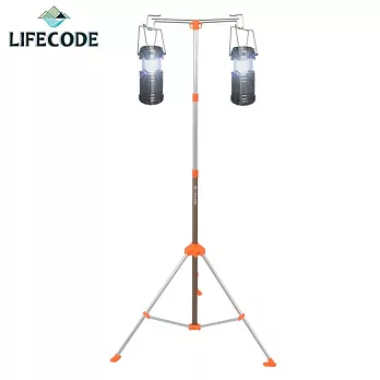 【LIFECODE】鋁合金雙掛勾伸縮野營燈架(附提袋)