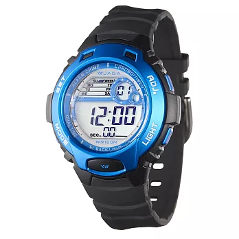 JAGA(捷卡)動感亮眼時尚多功能電子錶-M969-AE(黑藍)