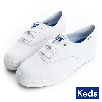 【Keds】品牌經典厚底皮質綁帶休閒鞋US6.5白色