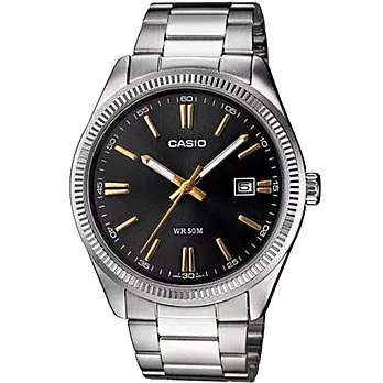 CASIO 卡西歐 MTP-1302 個性時尚日期顯示不鏽鋼紳士腕錶- 黑面金針 1A2