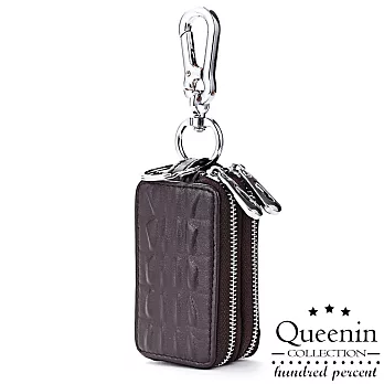 DF Queenin皮夾 - 奔馳經典牛皮鱷魚壓紋鑰匙包-共4色深咖