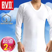 BVD 100%純棉保暖U領長袖衫(2件組)-尺寸M-XXLL白