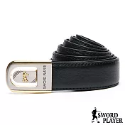 SWORD PLAYER - 莎普爾簍空金邊款皮革珠扣式皮帶黑