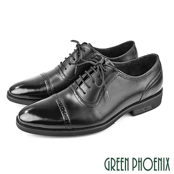 【GREEN PHOENIX】男 紳士皮鞋 商務皮鞋 雷射孔洞 綁帶 全真皮 台灣製 US5.5 黑色