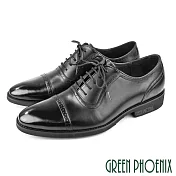 【GREEN PHOENIX】男 紳士皮鞋 商務皮鞋 雷射孔洞 綁帶 全真皮 台灣製 US9.5 黑色