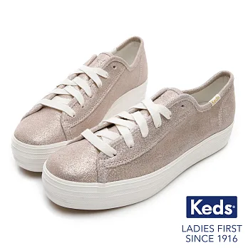 【Keds】TRIPLE KICK 麂皮霧感綁帶厚底休閒鞋US6.5香檳金