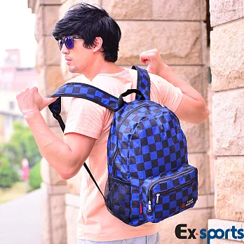 Ex-Sports亞克仕 後背包 可折收隨身袋-拼格格藍