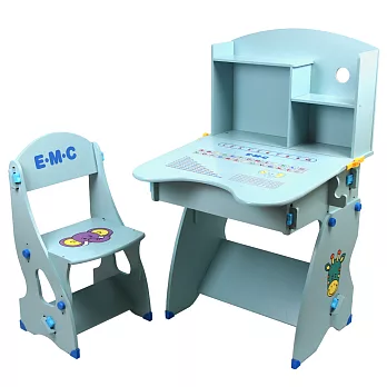 EMC 新款防夾手木質兒童升降成長書桌椅(舒適藍)