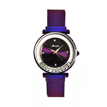 MEIBIN M1230M 低調奢華璀璨滑鑽針織鐵帶錶 - 紫色