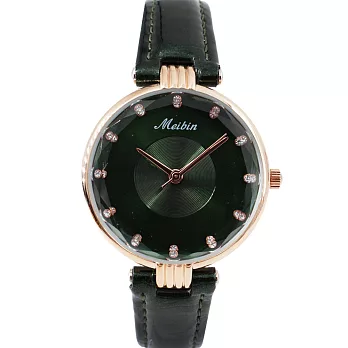 MEIBIN M1165L 時尚簡約同心圓光澤皮帶淑女腕錶 - 綠色