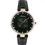 MEIBIN M1165L 時尚簡約同心圓光澤皮帶淑女腕錶 - 綠色
