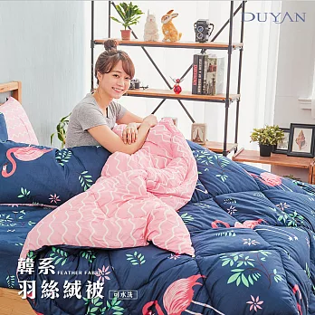 《DUYAN 竹漾》台灣製雙人加大床包組+可水洗羽絲絨被-紅鶴樂園