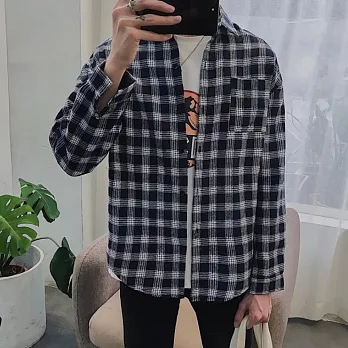 BuyGlasses 經典潮流格紋長袖襯衫 DLF0214M藍