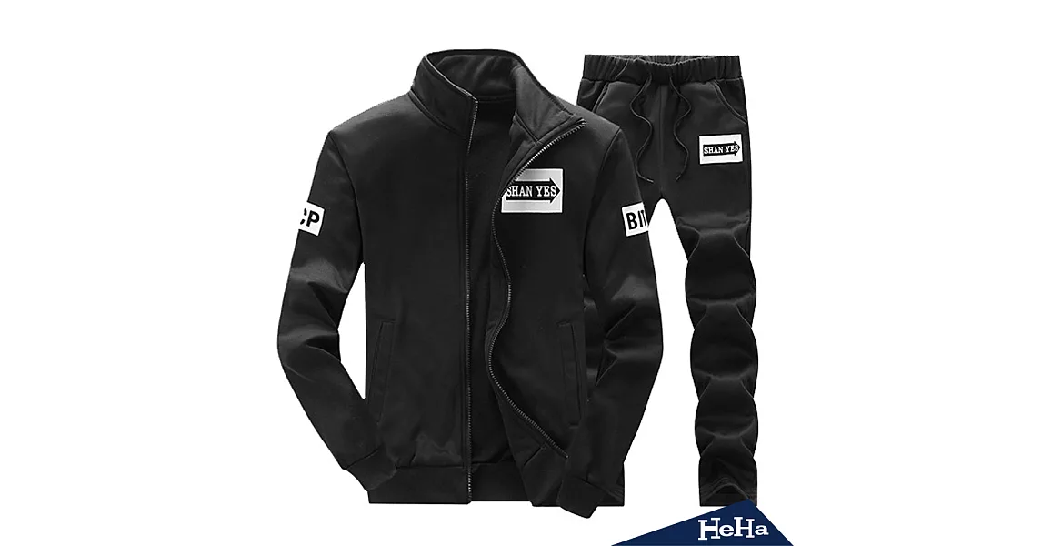 運動休閒拉鏈兩件式套裝 三色-HeHa-2XL(黑色)