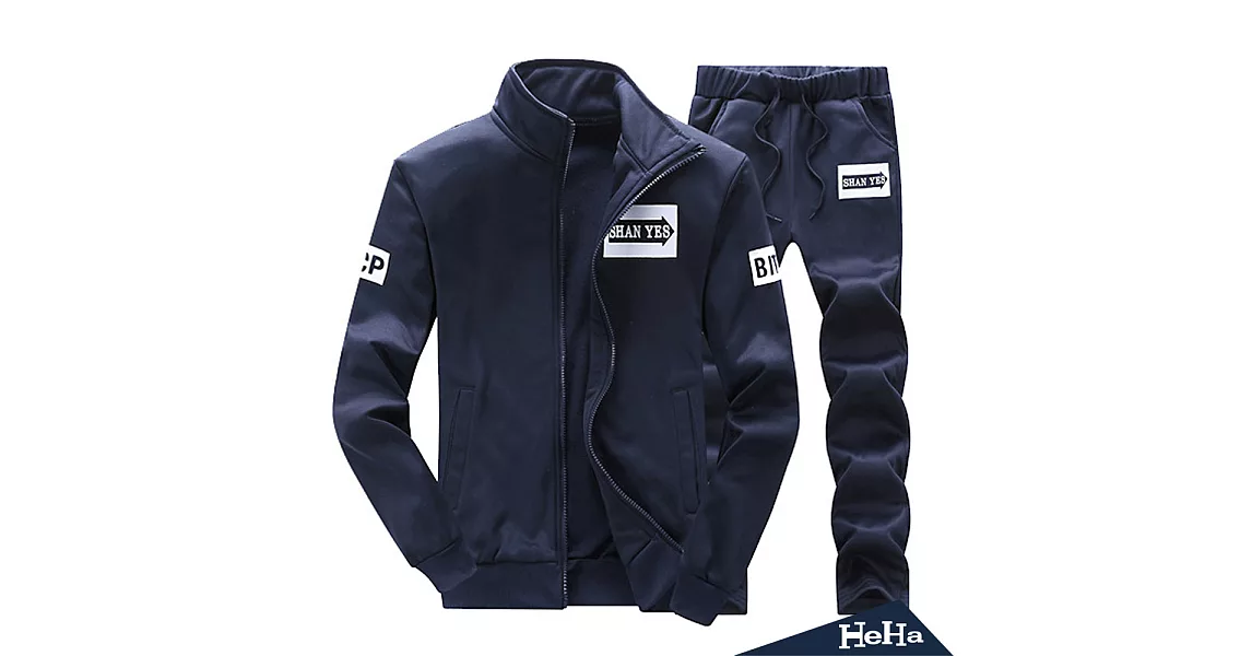 運動休閒拉鏈兩件式套裝 三色-HeHa-3XL(深藍色)