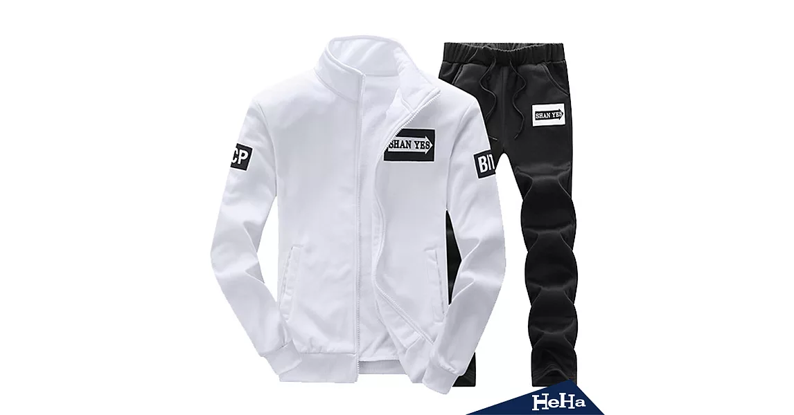 運動休閒拉鏈兩件式套裝 三色-HeHa-4XL(白色+黑色)