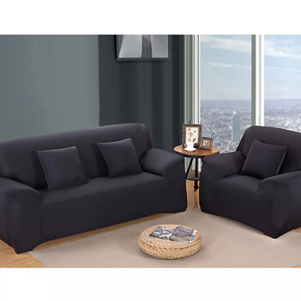 【巴芙洛】環保色系超柔軟彈性沙發套-1+2+3人座-黑色