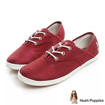 Hush Puppies 典雅緞面咖啡紗帆布鞋US6酒紅