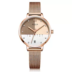 JULIUS聚利時 1/3的幸福米蘭錶帶腕錶─五色/32X38mm玫瑰金