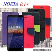 諾基亞 Nokia 3.1+ 經典書本雙色磁釦側翻可站立皮套 手機殼紅色