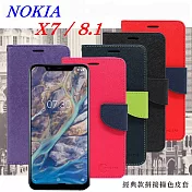 諾基亞 Nokia X7 / 8.1 經典書本雙色磁釦側翻可站立皮套 手機殼紅色