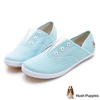Hush Puppies 馬卡龍系咖啡紗懶人帆布鞋US5淺藍