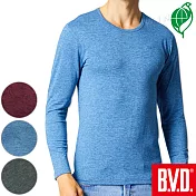 BVD 再生彩紋輕暖絨圓領長袖衫(三色可選)M彩藍紋