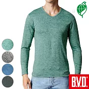 BVD 再生彩紋輕暖絨V領長袖衫(四色可選)M麻綠紋