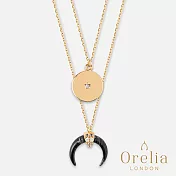 【Orelia】London 英國倫敦 CRESCENT LAYERED - BLACK AGATE 時尚月牙大理石雙層項鍊 (黑鍍金)