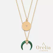 【Orelia】London 英國倫敦 CRESCENT LAYERED - MALACHITE GREEN 時尚月牙翠綠大理石層次鍍金項鍊