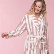 【皮爾卡登】粉色寬條紋法蘭絨睡袍