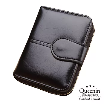 DF Queenin皮夾 – 復古百搭大容量零錢拉鏈短夾-共4色黑