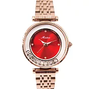 MEIBIN 美賓 M1230M 低調奢華璀璨滑鑽淑女鐵帶腕錶(隨機附贈手練) - 紅色