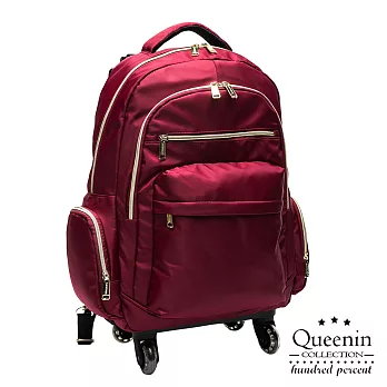 DF Queenin流行 - 大寬口可拆式360度滾輪休閒拉桿後背包(大) - 共3色紅