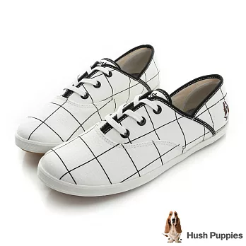 Hush Puppies 大方格咖啡紗帆布鞋US6.5白色
