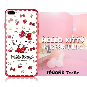 Hello Kitty凱蒂貓 iPhone 7 Plus / iPhone 8 Plus 5.5吋 鋼化玻璃手機殼(小清新)