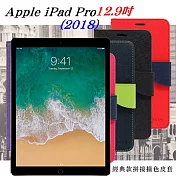 Apple iPad Pro 12.9吋 (2018) 經典書本雙色磁釦側翻可站立皮套 平板保護套紅色
