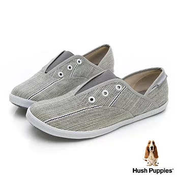 Hush Puppies 極簡民族風咖啡紗懶人帆布鞋US5.5灰色
