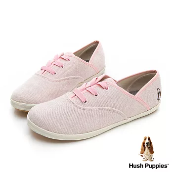 Hush Puppies 粉彩羅紋咖啡紗帆布鞋US5.5淺粉