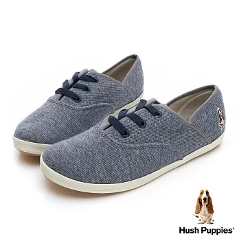 Hush Puppies 粉彩羅紋咖啡紗帆布鞋US6藍色