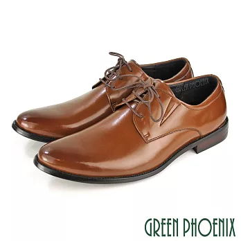 【GREEN PHOENIX】男 紳士皮鞋 商務皮鞋 素面 流線 綁帶 全真皮 EU39 咖啡色