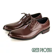 【GREEN PHOENIX】男 紳士皮鞋 商務皮鞋 素面 流線 綁帶 全真皮 EU40 深咖色