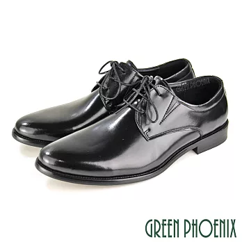 【GREEN PHOENIX】男 紳士皮鞋 商務皮鞋 素面 流線 綁帶 全真皮 EU41 黑色