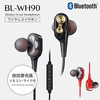 blacklabel 重低音四核雙動圈運動型藍牙耳機(BL-WH90)紅色