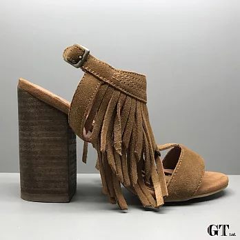 【GT】Invito 駝色棕色咖啡色 女鞋 厚底 粗跟 高跟 絨面 流蘇 涼鞋 流蘇鞋 高跟鞋 荷蘭品牌EU36咖啡棕