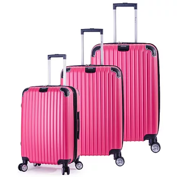 DF travel - 升級版多彩記憶玩色硬殼可加大閃耀鑽石紋行李箱三件組-共8色桃紅