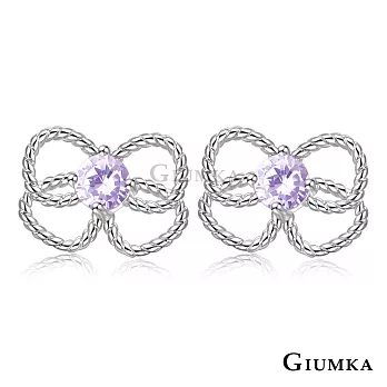 GIUMKA 耳環 可愛 蝴蝶結 耳針式 精鍍正白K/玫金色 一對價格 MF07042銀色紫鋯