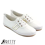 【Pretty】女 休閒鞋 小白鞋 雙線條 假鞋帶 台灣製 JP23 金色